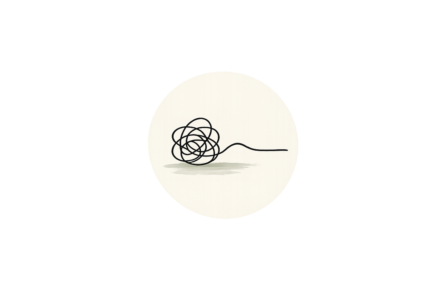 A tangled scribble unravelling into a single straight line.